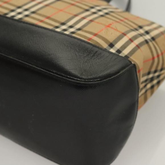 BURBERRY Nova Check Hand Bag Canvas Leather Beige Gold Auth 131011